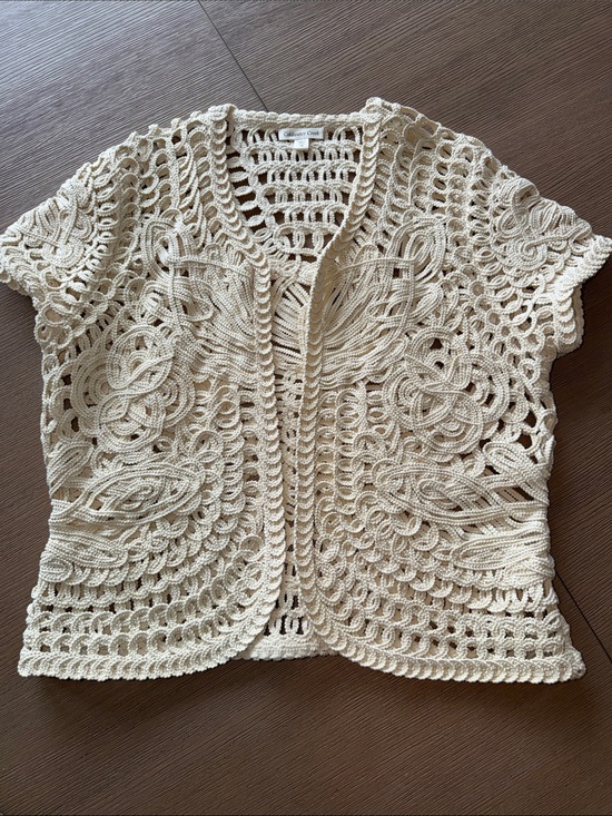 Coldwater Creek Jackets & Blazers - Coldwater Creek Open-Weave Crochet Cardigan - Cream
